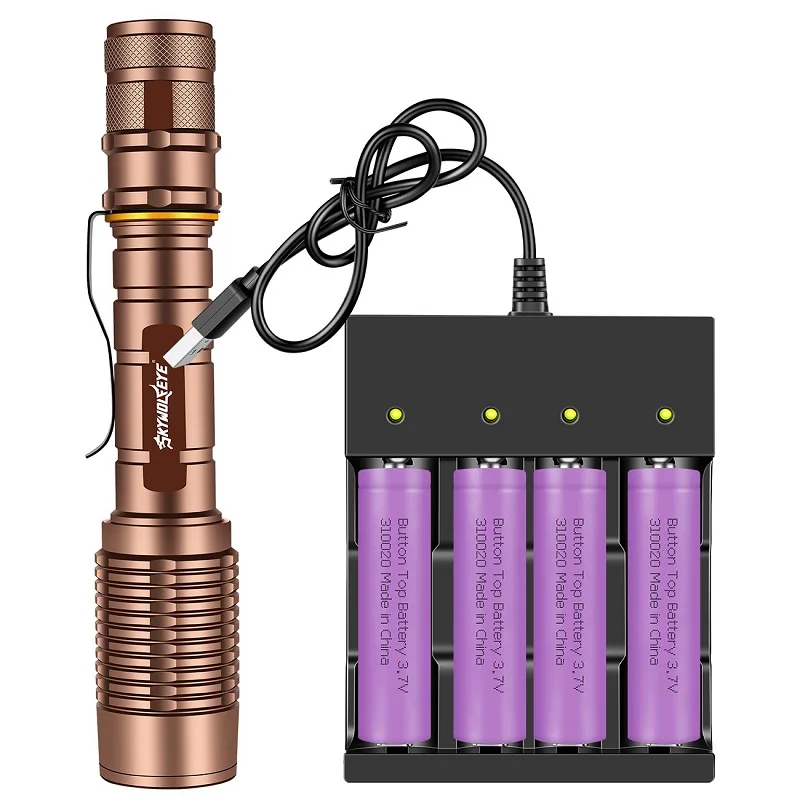 5 Modes LED Rechargeable High Lumen Zoomable Flashlight with 4-Slot 18650 Rechargeable Battery Charger Suitable For Emergency