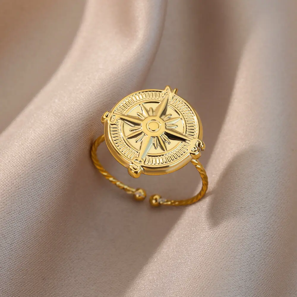 Round Star Rings for Women Men Open Stainless Steel Ring 2024 Trend New Gold Color Aesthetic Jewerly anillos Freeshipping Items