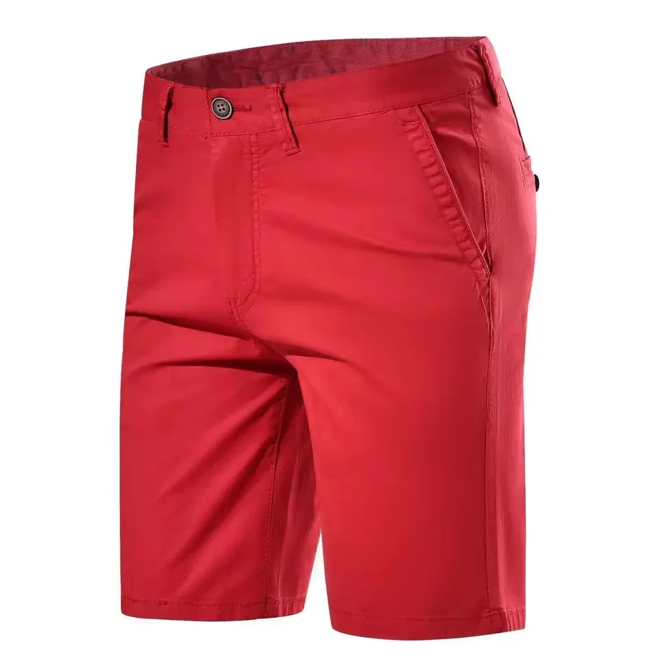 Summer Cotton Male Luxury Casual Solid Business Social Men Beach Short Stretch Chino Classic Fit Shorts