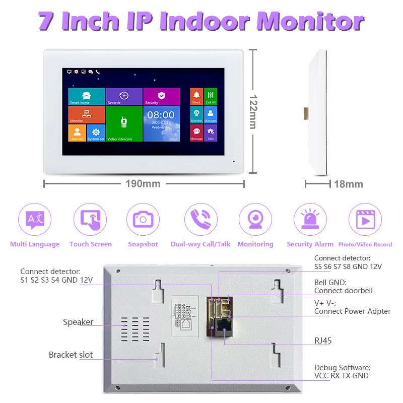 Fio impermeável de interfone inteligente para construção, interfone interno e externo, qualidade Premium, segurança do quarto, 7 in