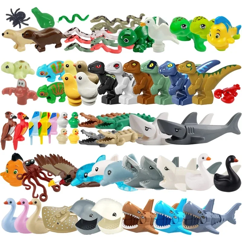 MOC – blocs de construction de figurines d'animaux marins, Crocodile, baleine de mer, requin, poulpe, serpent, dinosaure, poisson clown, tortue, briques, jouet pour enfants, cadeau