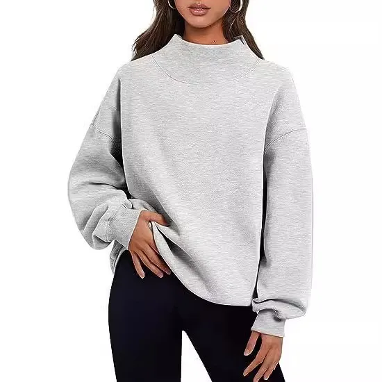 Long Sleeve Loose Fit Hat Regular Length Japanese K Pop Casual with Half Collar Sweatshirt Relaxed Women Hoodies and Sweatshirts