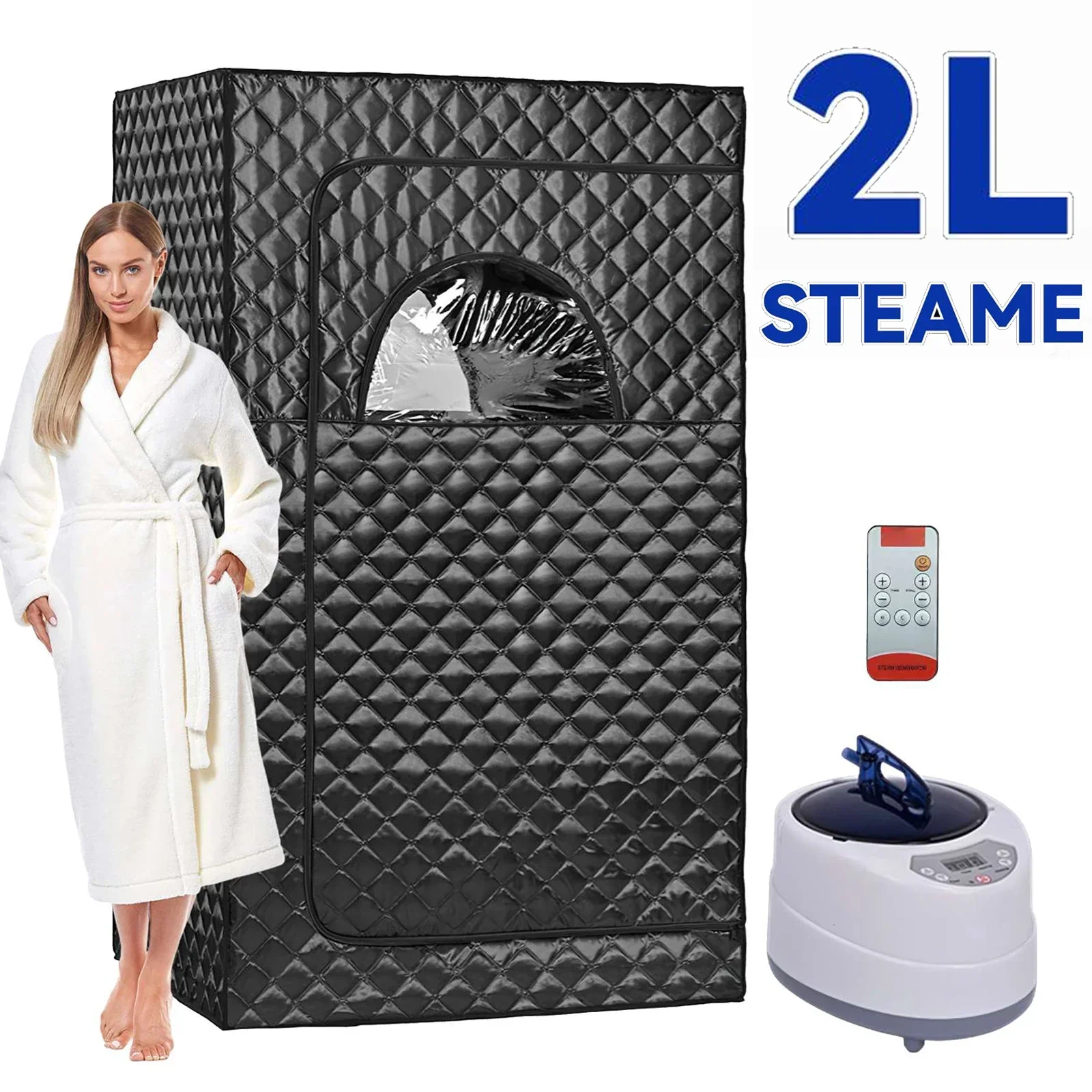 Portable Steam Sauna, Portable Sauna for Home, Sauna Tent Sauna Box with 2L & 1000W Steamer, Remote Control, Folding Chair