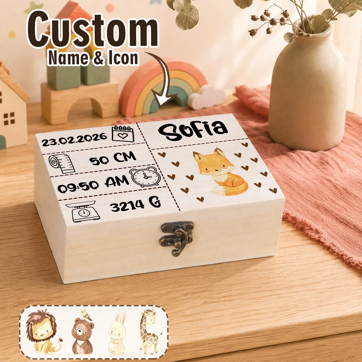 Baby Nursery Keepsake - Custom animal-themed baby memory boxes, personalized