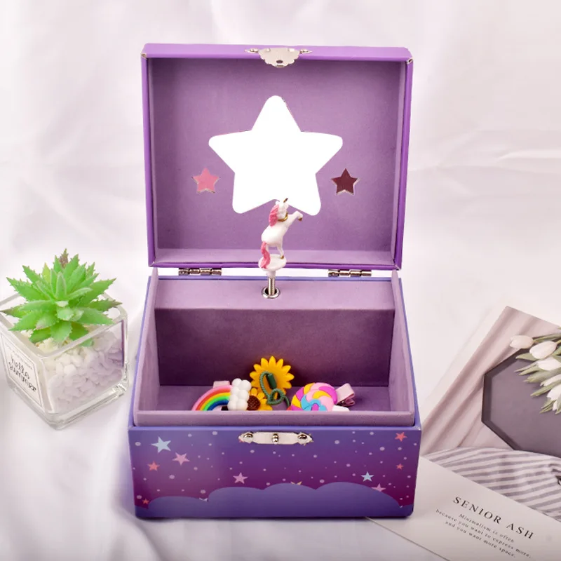 Music Jewelry Box Storage Box Spinning Unicorn Paper Clockwork Music Box Cute Little Girl Princess Birthday Gift