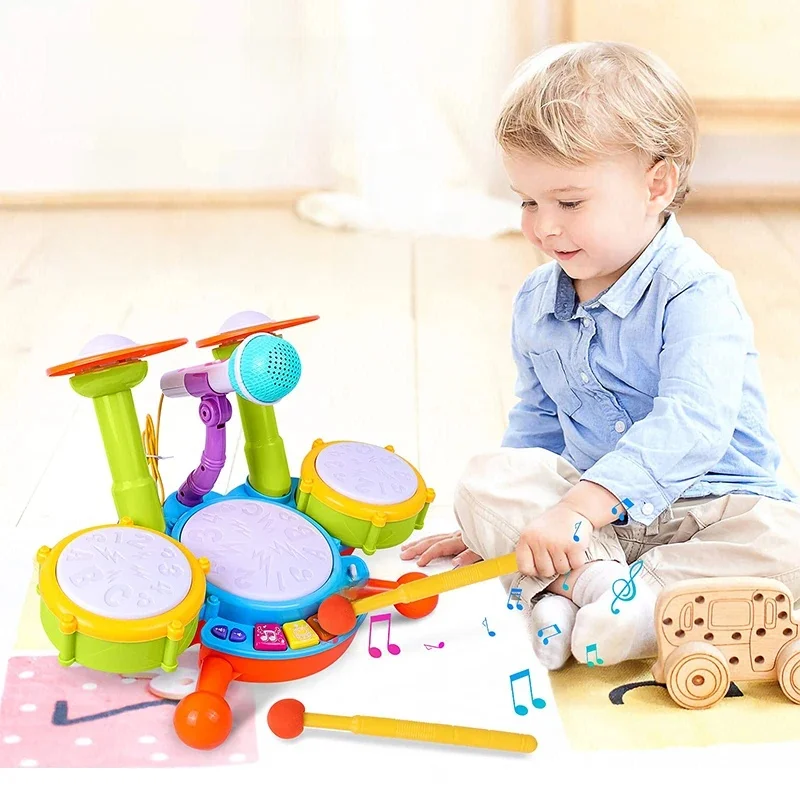Zabawki dla niemowląt Zestaw perkusyjny dla dzieci Musical z lekkim dźwiękiem Maluchy 1 2 3 lata Instrumenty edukacyjne Mikrofon Dzieci bawiące się na Boże Narodzenie — zdjęcie 2