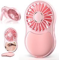 Portable Handheld Fan with LED Makeup Mirror, USB Rechargeable, Quiet Mini Fan with Three Wind Speeds for Travel and Indoors