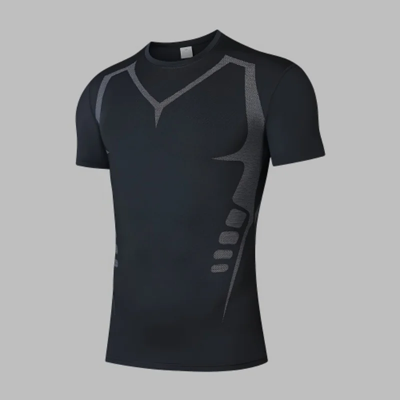 Men 3D Muscle Line Compression T Shirt Quick Dry Stretch Short Sleeve Gym Workout Muscle Fit Tees Running Training Athletic Spor