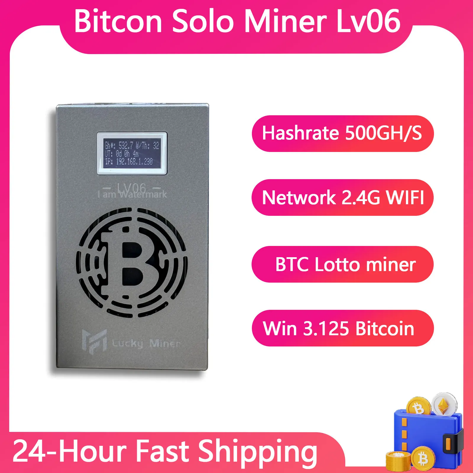 

Bitaxe Lucky Miner BTC solo miner Lv06 WiFi2.4G SHA-256 500GH/S BM1366 Asic Chip Crypto miner Lottery miner btc miner machine