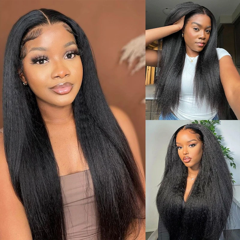 Kinky Straight Clip In Human Hair Extensions Natural Color 100% Remy Human Hair Clip In 120G 8Pcs/Set Full Head For Women