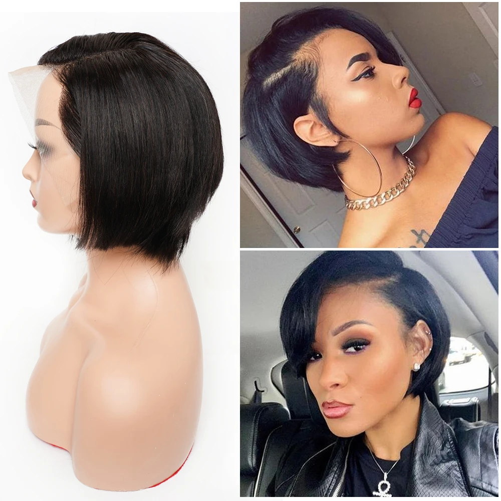 

13x4 Short Bob Pixie Cut Wig Lace Frontal Straight Human Hair Wigs For Women Preplucked Brazilian Hair Pixie Cut Wig
