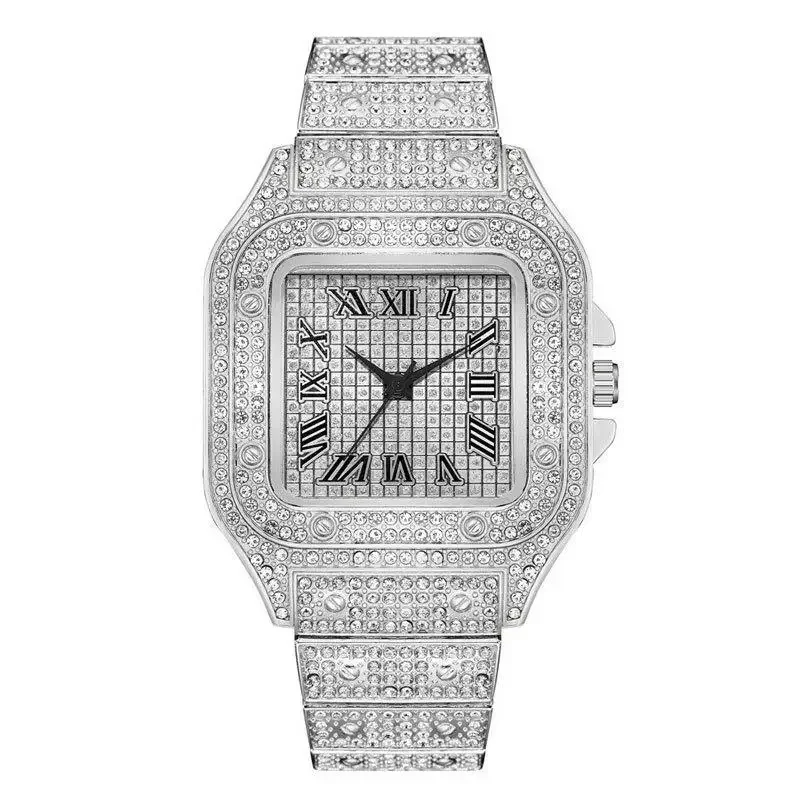 Montres de luxe en diamant pour hommes et femmes, montre-Bracelet en or pour dames, strass, unisexe, horloge féminine, nouvelle collection 2024