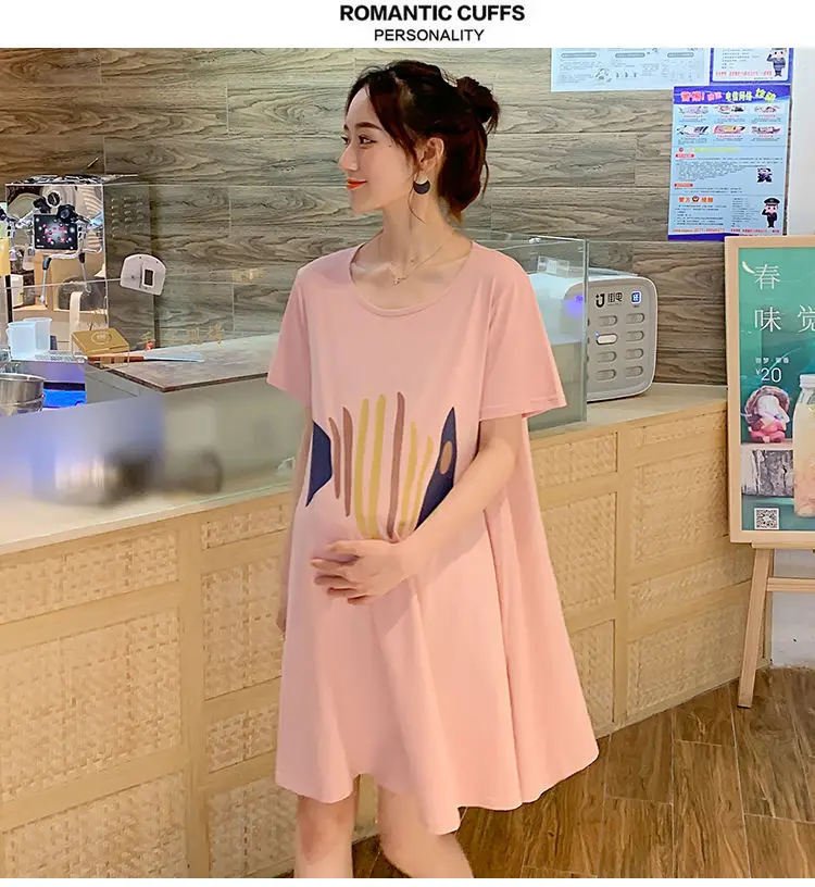 Maternity Tops Summer Short-Sleeved Mid-Length Maternity Wear Summer Outer Wear Loose Dress Popular Suit Pants