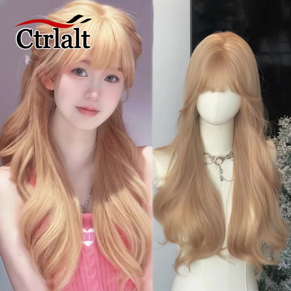 

Длинные золотистые волнистые с челкой, синтетические парики для косплея в стиле Лолиты для женщин, натуральный парик, парик для повседневного использования на Хэллоуин