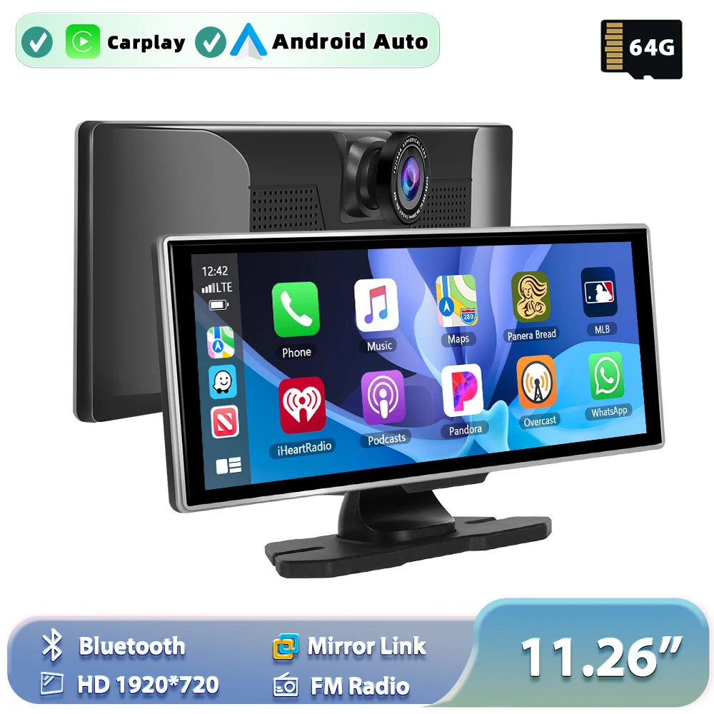 Podofo 11.26 Inch Portable Smart Player Wireless CarPlay Android Auto Multimedia Video Player Support Rear Camera BT FM RDS USB image 3