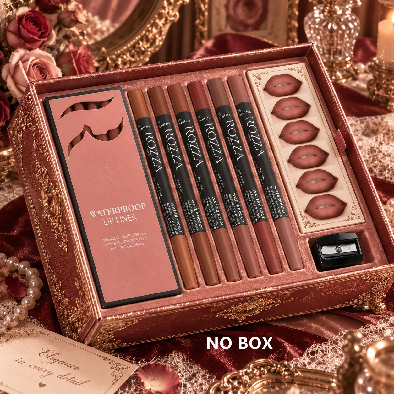 ROZZA 7Pcs/Set: Waterproof Lip Liner Pencil Set+Sharpener, Nude Matte Long Lasting Lip Liners, Soft Blendable Lip Makeup Kit