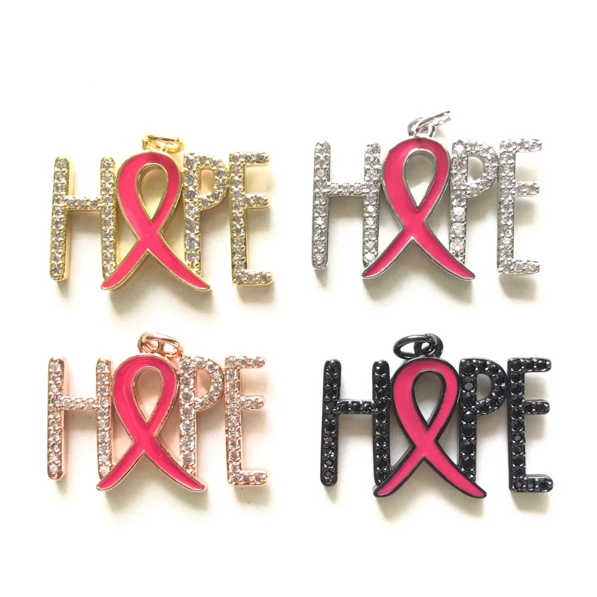 5pcs HOPE Word Charm for Women Bracelet Making Necklace Letter Pendant Pink Ribbon Breast Cancer Awareness Jewelry Accessory DIY