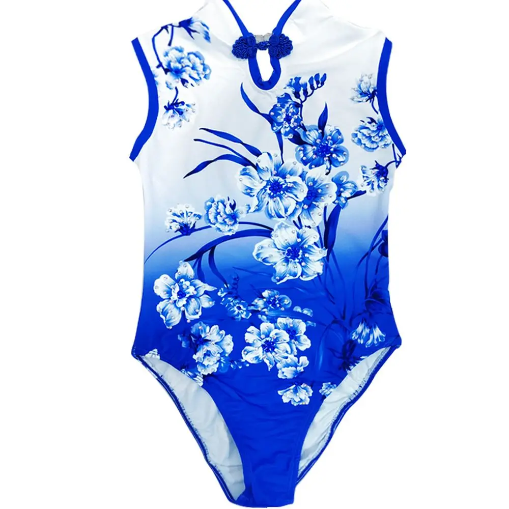 

LIUHUO Synchronized Swimming Swimsuit Competition Performance Chinese Blue and White Porcelain Print