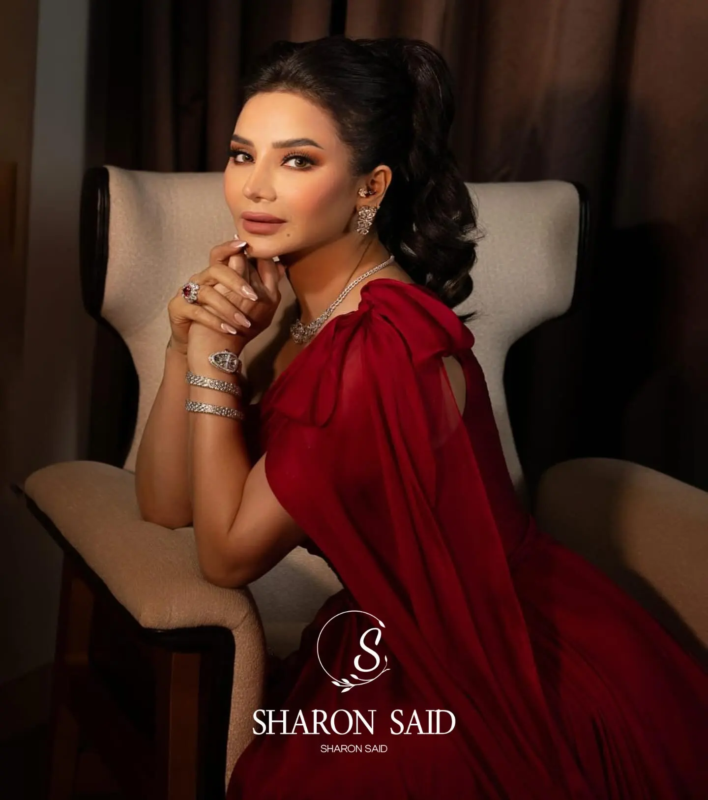 Sharon Said Dubai Red Off Shoulder Elegant Evening Dress with Bow Cape for Women Wedding Formal Gown SF488 Customized image 4