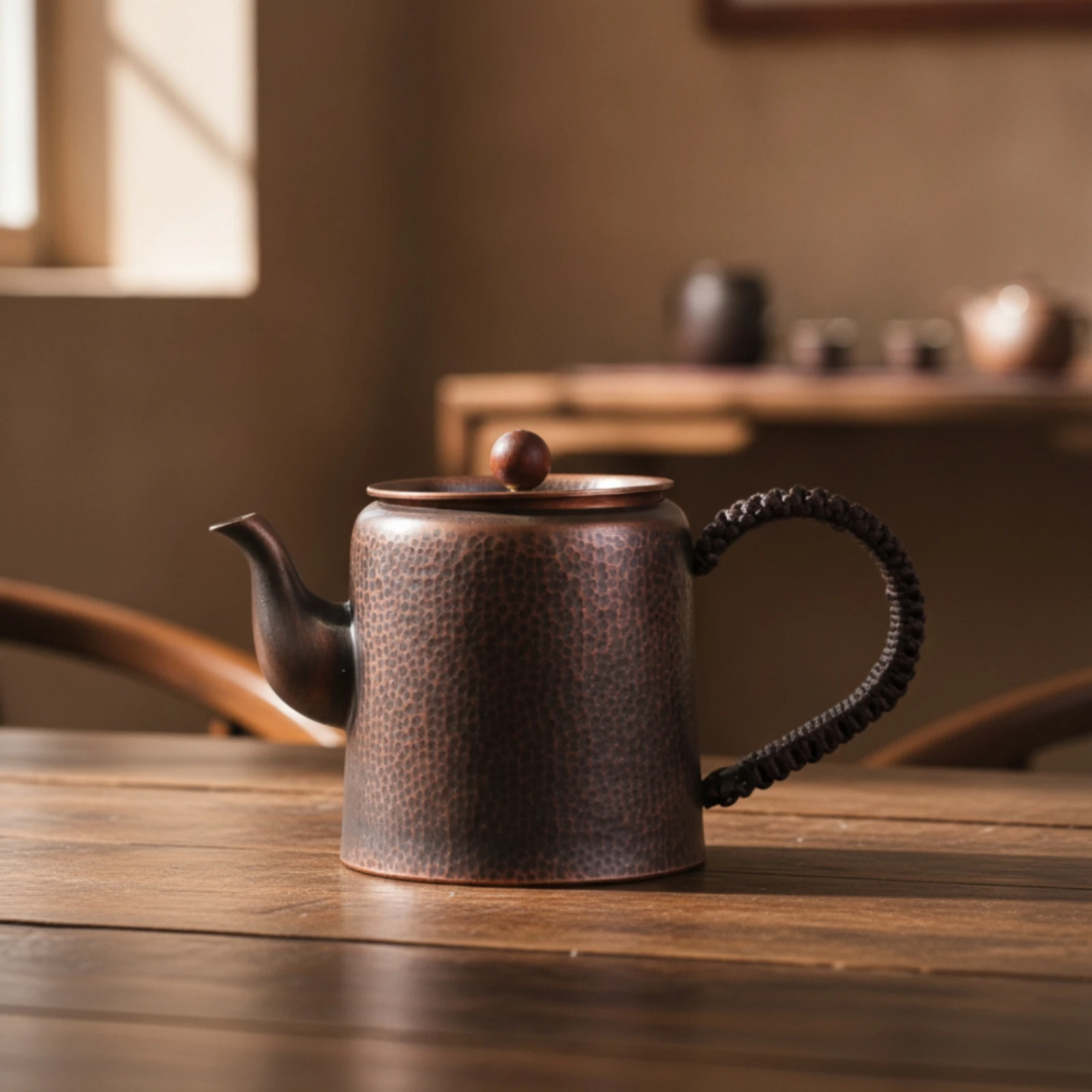 Hand Hammered Pure Copper Teapot Handmade Vintage Chinese Kettle Heat Retention for Electric Ceramic Stove Outdoor Tea Ceremony