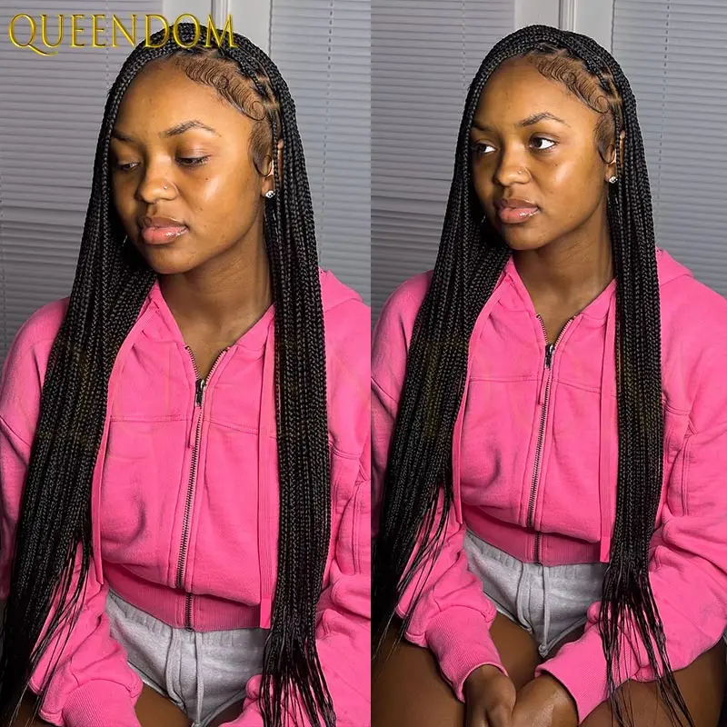 36 بوصة الاصطناعية كورنو صندوق شعر مستعار مضفر للنساء السود آلهة كامل الدانتيل الطبيعي Knotless صندوق فو Locs شعر مستعار #2