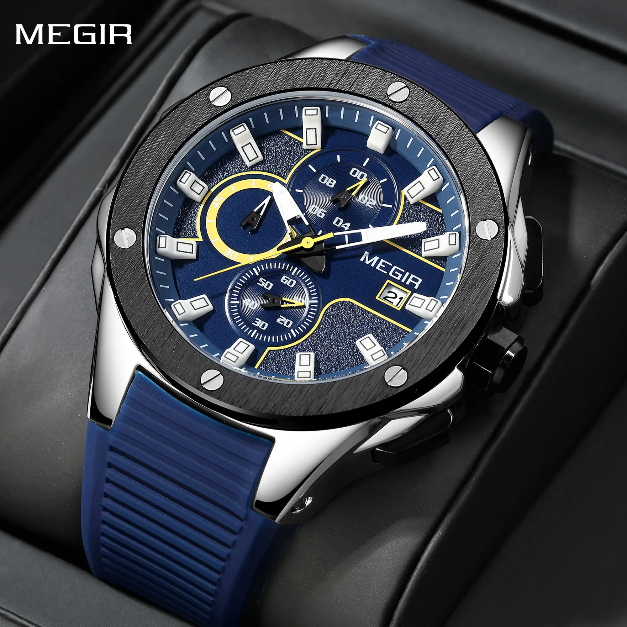 MEGIR Men Sport Military Watches Luxury Luminous Chronograph Quartz Clock Calendar Waterproof Wristwatch Relogio Masculino 2053