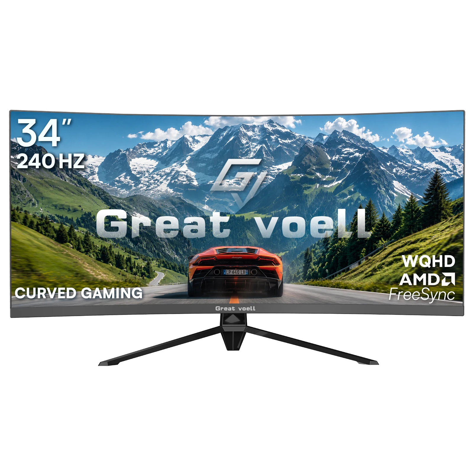 Great voell 34-inch Ultrawide Curved Gaming Monitor, 240Hz WQHD, 1ms, 21:9 | 3440x1440p Display, 127% SRGB, G-Sync & FreeSync, 1500R Curve, HDR, PIP/PBP, DP1.4 and HDMI 2.0 Pro, Immersive Gaming