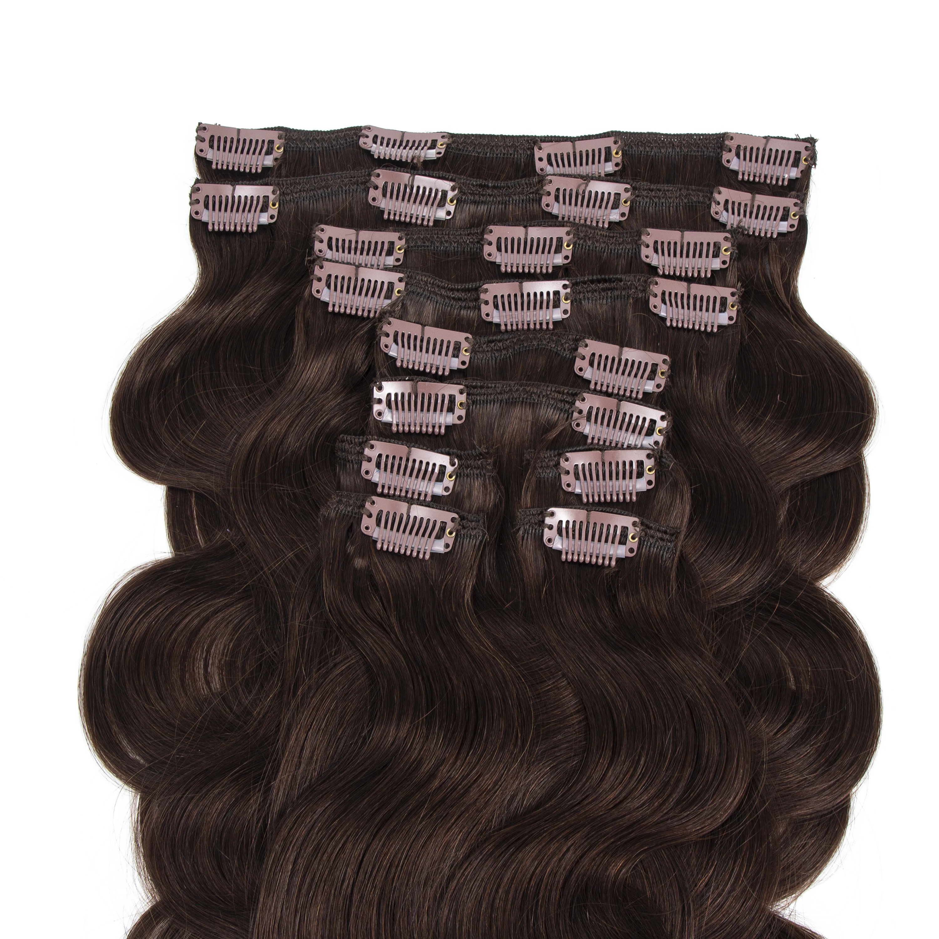 Grampo brasileiro principal completo da onda do corpo em extensões do cabelo humano, Ins do grampo de Remy BodyWave, cabelo ondulado, 12 em-24 em, #60, 100G, 120G, 140G, 160G