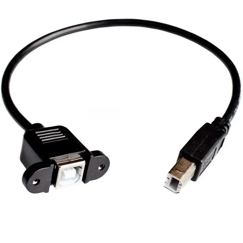 Câble d'extension à angle droit haute vitesse, câble de données, montage sur panneau, câble d'imprimante avec trou de vis, USB 2.0, type B, mâle à femelle, 30cm, M, F
