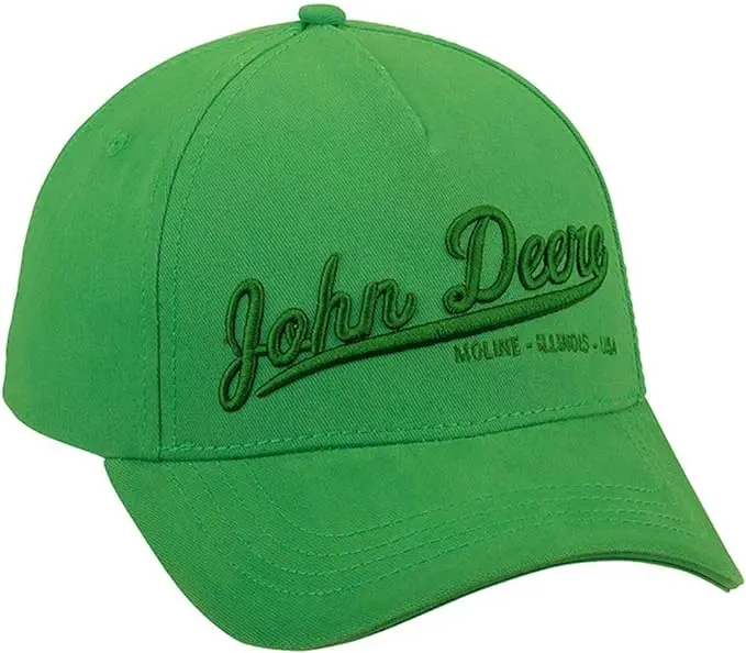 John Deere ORIGINAL 6 Segment Cap One Size Adjustable Back Closure John Deere Logo Embroidery Front 100% Cotton Wide Color