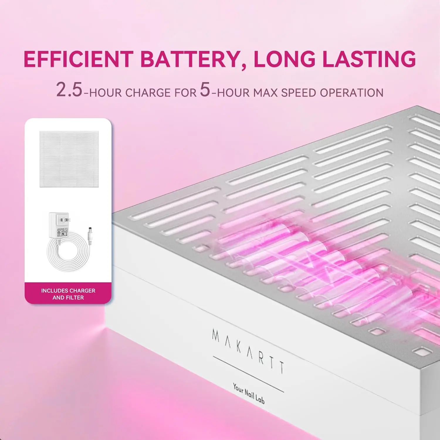 Makartt Rechargeable Nail Dust Collector - Machine Ultra Thin Nail Vacuum Dust Collector for Acrylic Nails Drills Portable SYMPH - Image 2