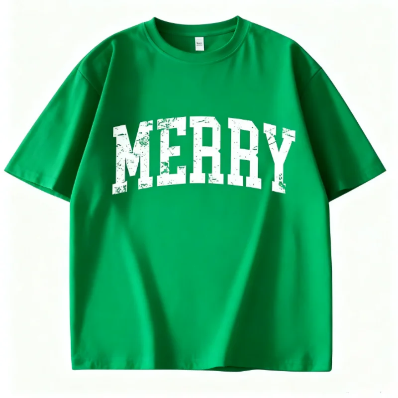 เสื้อยืดโอเวอร์ไซส์ลำลองพิมพ์ลายตัวอักษรวินเทจลายคริสต์มาส 100% ผ้าฝ้าย สำหรับผู้ชายและผู้หญิง แฟชั่น สวมใส่สบาย แขนสั้น