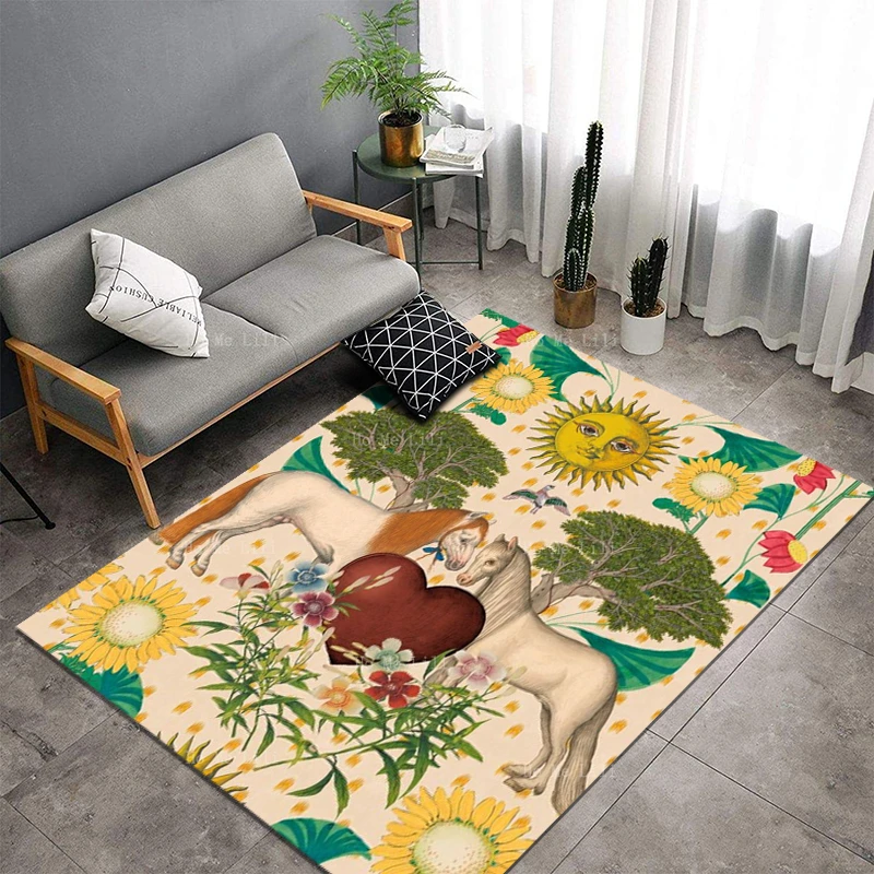 Mirage Wild Horses Fruit Pomegranate Classic Ethnic Mexican With Floral Peacock Jungle Animal Flannel Floor Rug By Ho Me Lili