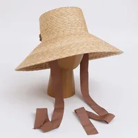 Women Wide Brim Straw Hat with Chin Strap Summer Sun Hats UV Sun Protection Beach Hat Wind Lanyard UPF Derby Travel Hat - Image 4