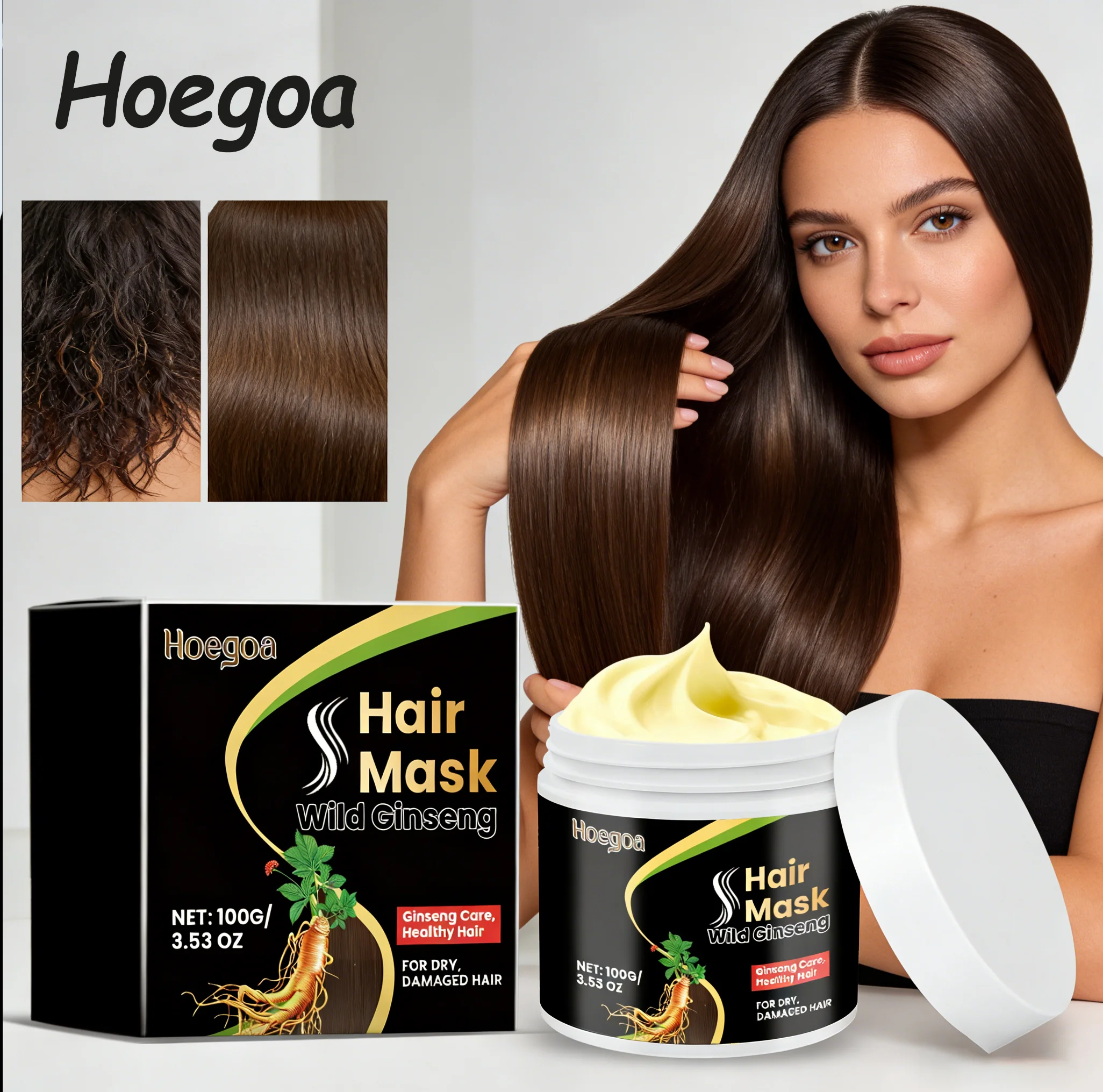 

HOEGOA 100g Hair Mask Repair Damaged Hair Nourishing Moisturizing Dry Hair, Softening Smoothing Frizzy Hair Daily Hair Care