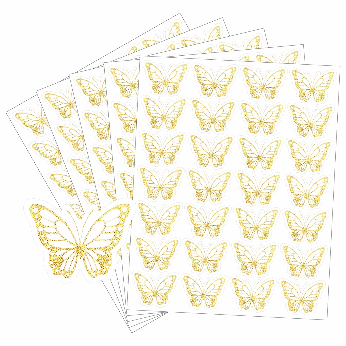 Fogli di adesivi decorativi con farfalle dorate da 140 pezzi – Eleganti etichette a forma di farfalla con dettagli della linea sottile