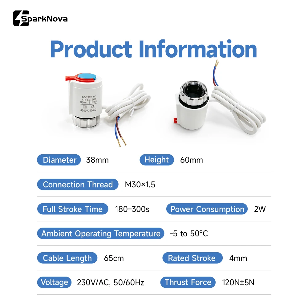 1/2/4/6 Pieces 230V Normally Closed NC M30x1.5 Thermal Actuator for Underfloor Heating Manifold Valve Zone Control