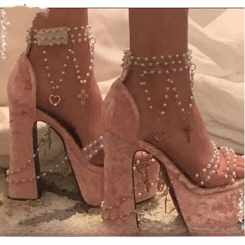 PVC Straps Chunky Ferse Sandalen Emeline Dubois Frauen Hohe Plattform Starke Ferse Patchwork Blau