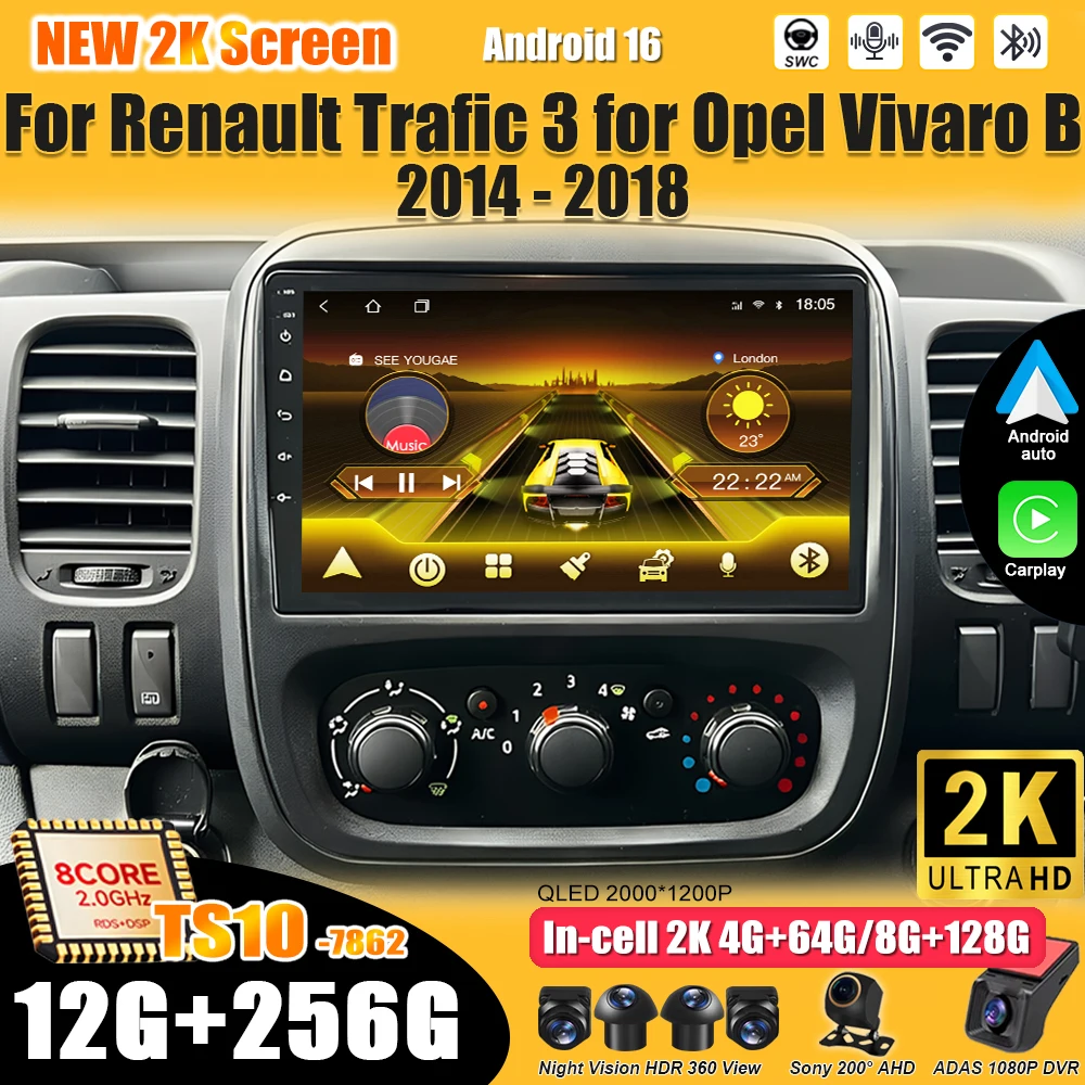 Para Renault Trafic 3 e Opel Vivaro B 2014 2015 2016 2017 2018 Rádio de Carro Android 16 Reprodutor de Vídeo Multimídia Carplay 8 Núcleos DSP