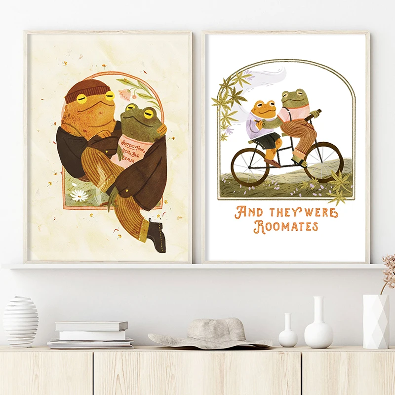 Frog And Toad They Were Roomates Print Cartoon Illustration Painting Canvas Poster Bedroom Wall Pictures Living Room Home Decor