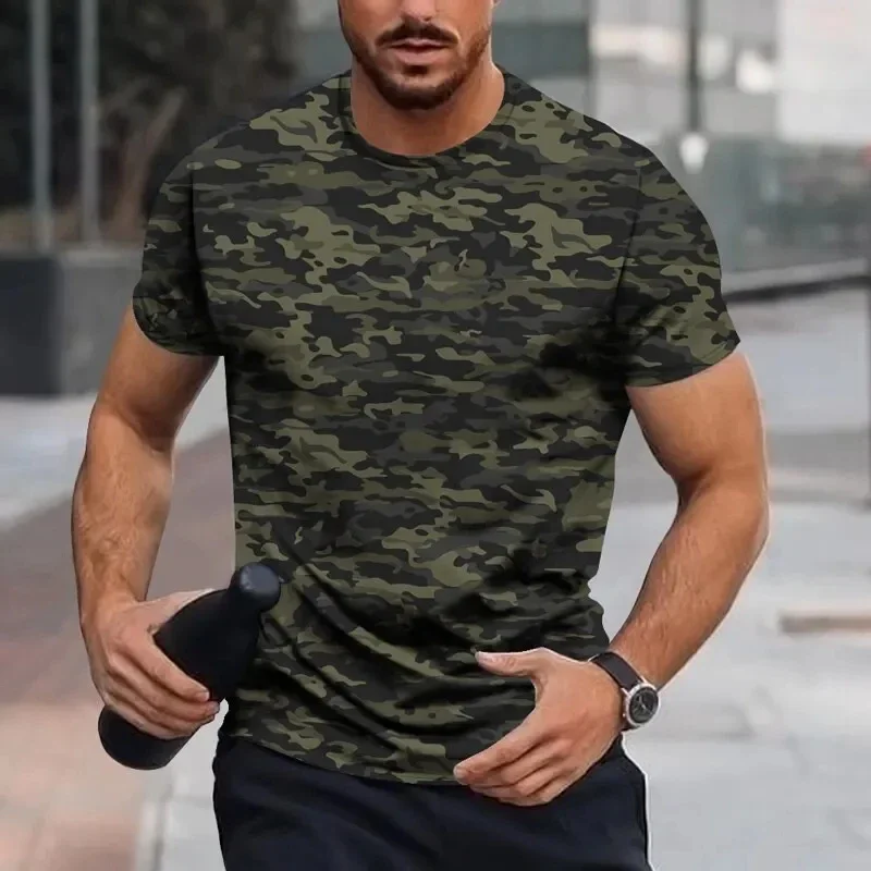 Letnie męskie t-shirty wojskowy kamuflaż odzież uliczna z nadrukiem wojskowe oversize z krótkim rękawem Tshirt Homme weterani las taktyka topy — zdjęcie 2