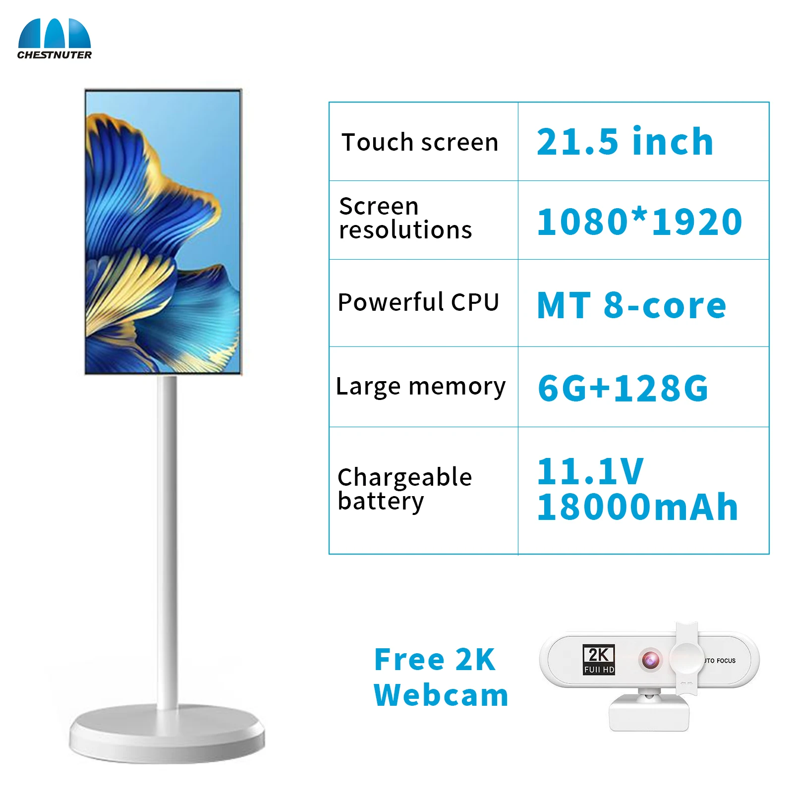 portable 22 inch Private Capacitive Touch Moving Screen 1920*1080 USB IPS LCD Fitness Display Android Monitor with Stand