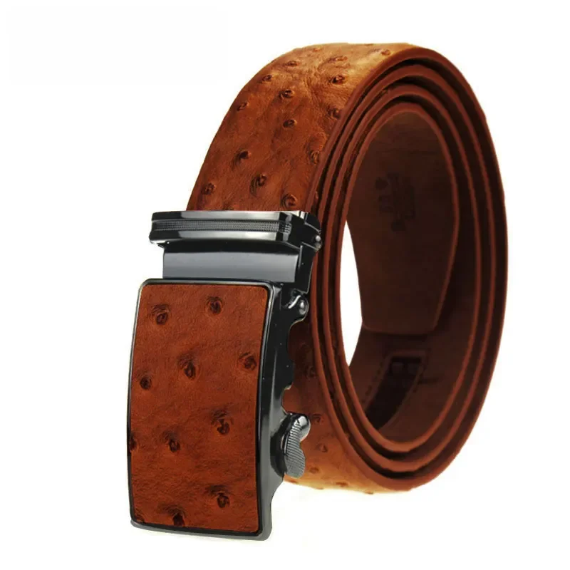 Maikun luksusowy skórzany pas dla mężczyzn oryginalny design strusie ziarno pasek z automatyczną klamrą Ceinture Homme Cinto Masculino — zdjęcie 2