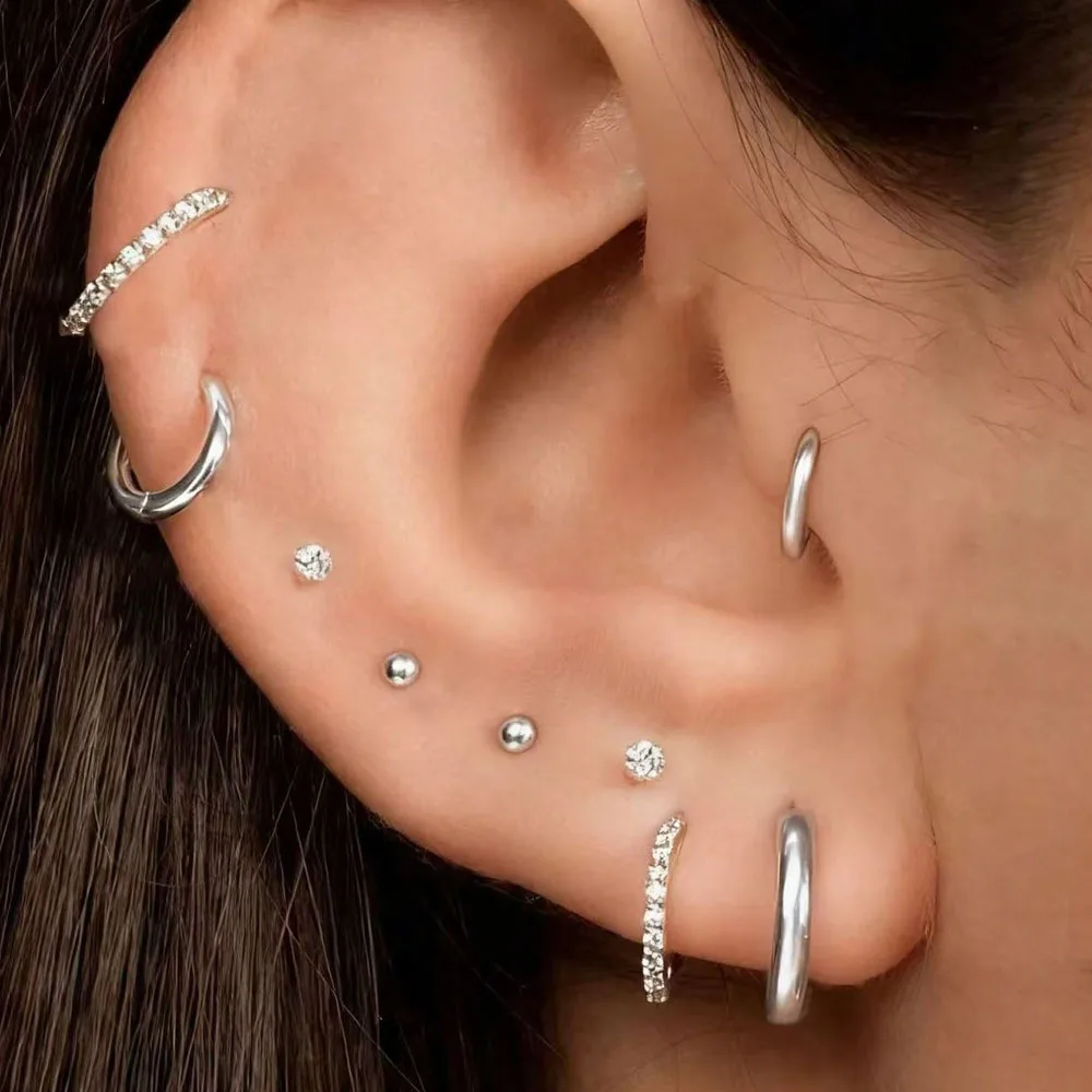 5 Pairs Classic Hoop Earrings CZ Stud Stackable Earring Set for Women, Dainty 14K Gold Plated Minimalist Huggie Hoop Earrings