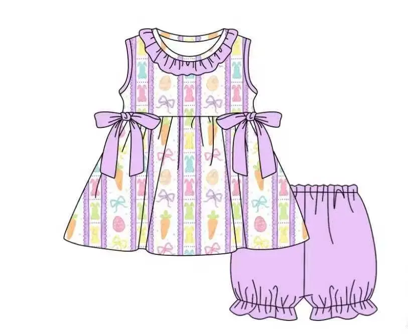 Easter Boutique 3-Piece Children's Set for Girls Sleeveless Lace Top Elastic Shorts Baby Romper Dress Outfit view 2