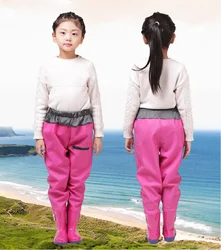 Fishing Waist Waders with Boots for Kids Outdoor Activities Girls Boys PVC Rain Pants+Waterproof Bootfoot Max Foot 22cm/8.65in