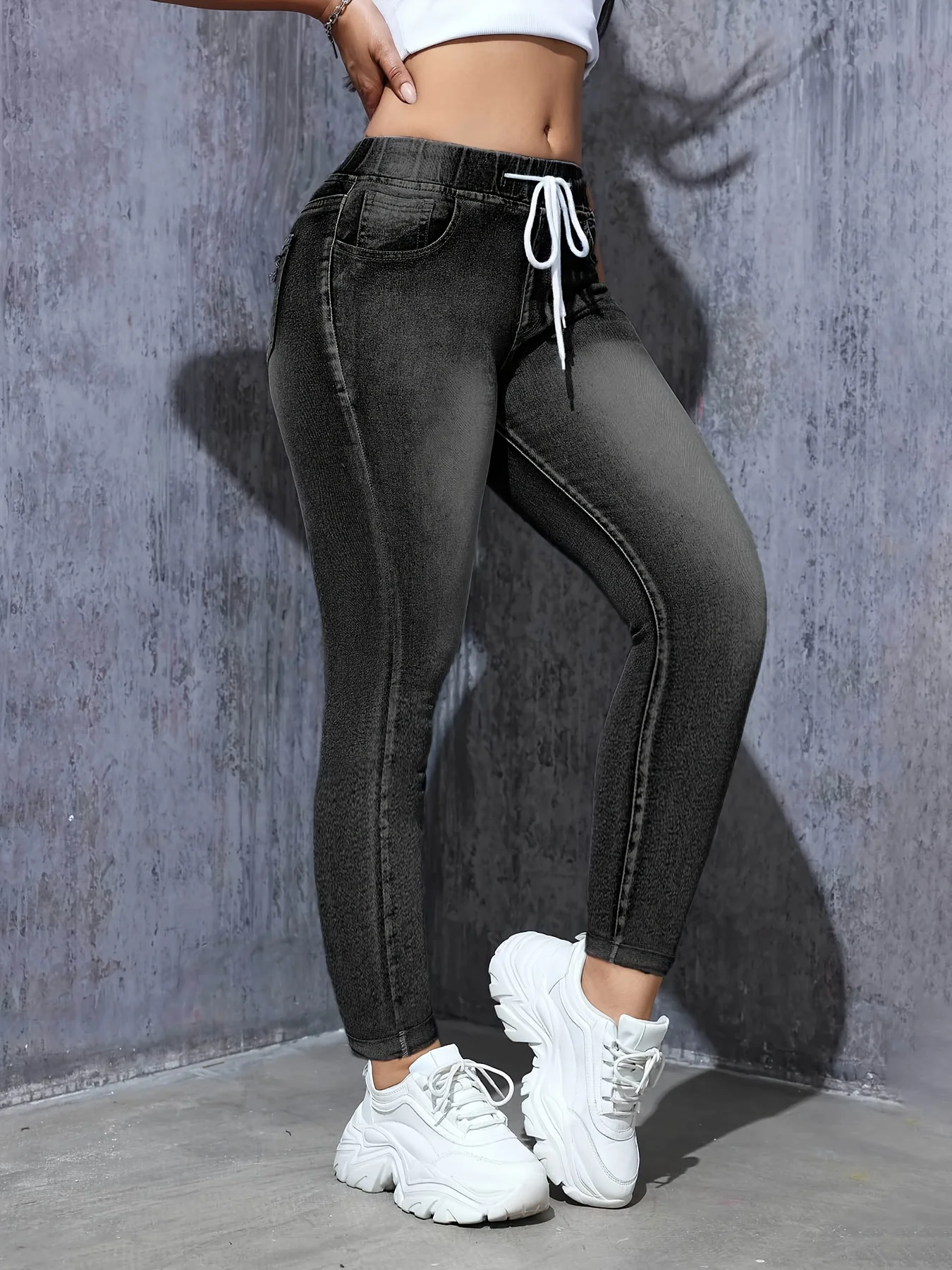 Skinny Jeans for Women Mid Rise Drawstring Elastic Waist Pull on Jean Leggings Jeggings Ladies Denim Joggers