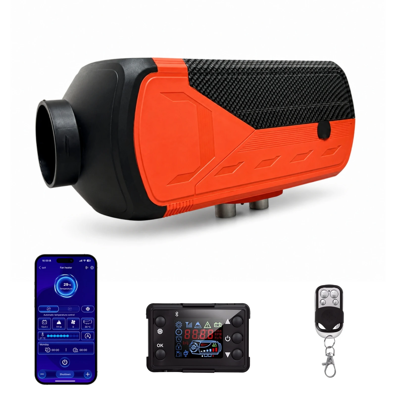 MUDIRO M-ST1 5-8KW Dieselheizung 10L Kraftstofftank 12V 24V Split-Standheizung mit LCD-Monitor und Schalldämpfer für Anhänger, Wohnmobil, Boot