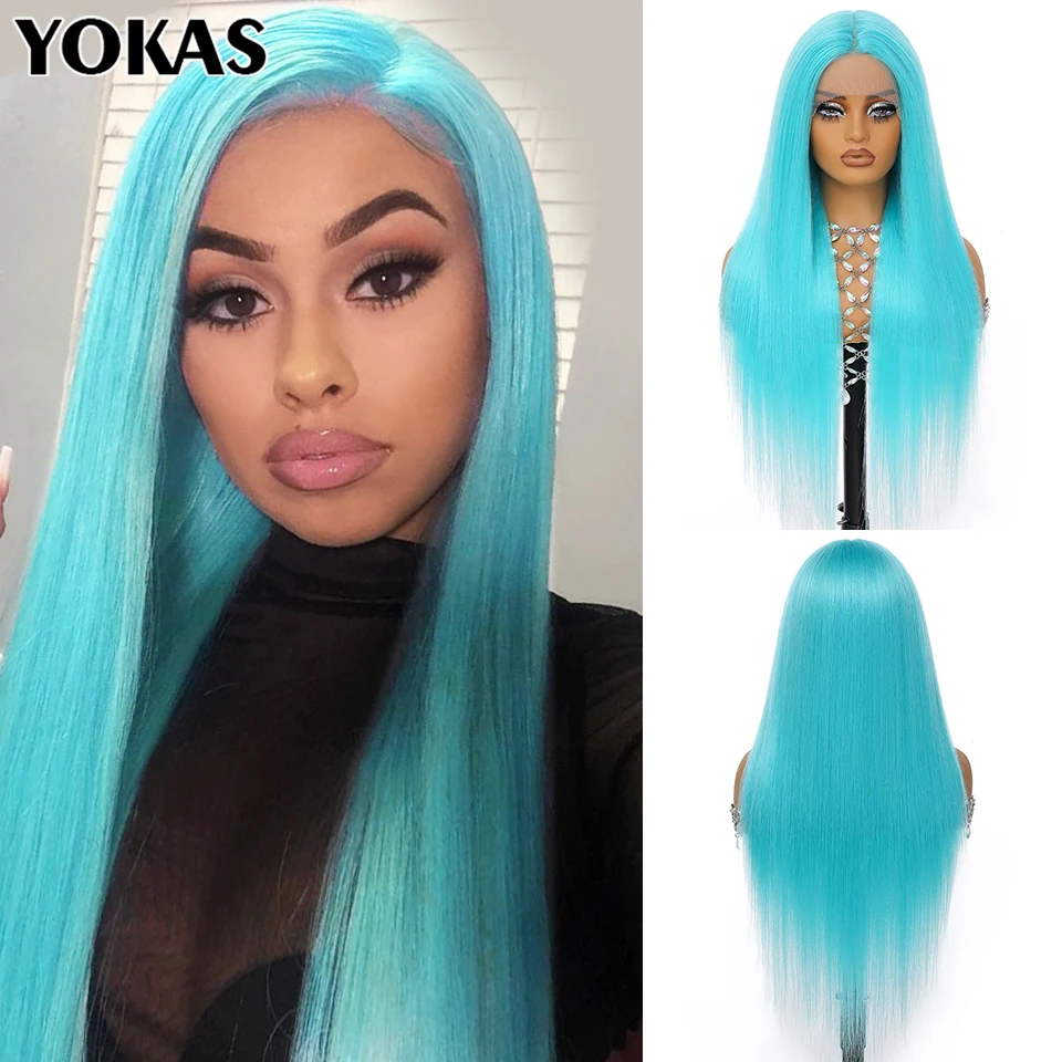 

Straight 13x6 Lace Frontal Wig Synthetic Lace front Frontal Wigs For African Women Blue Blonde Ginger HD Lace Frontal Women Wigs