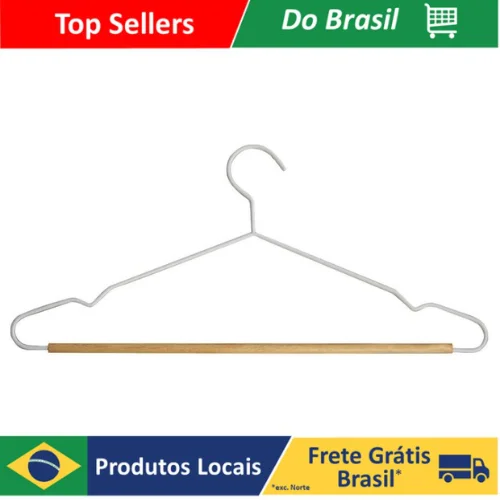5 Un. Cabides De Metal Revestimento Fosco E Barra Em Madeira P/ Roupas Leves